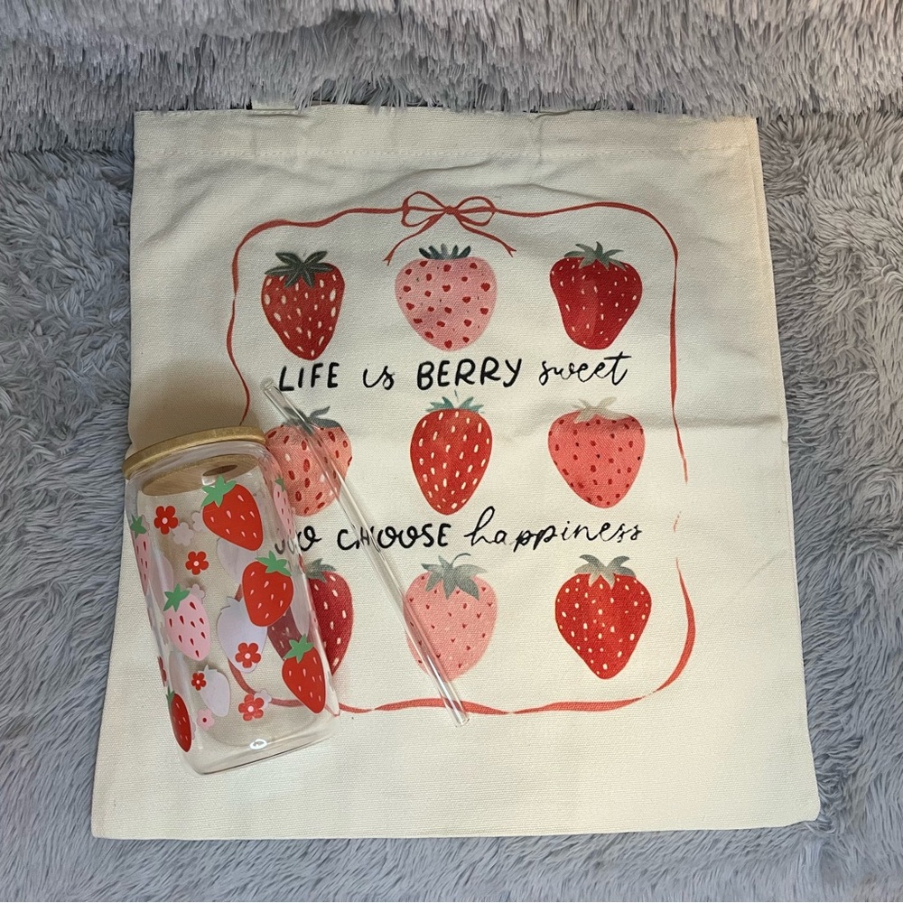 Strawberry Tote and Tumbler Gift Set